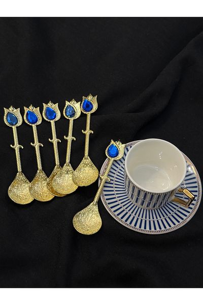 CHANCE GİFT Vintage 6-Piece Tea & Coffee Spoon Decorative Diamond Jewelled Spice Jam Presentation Spoon