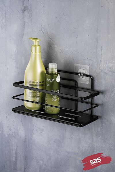 Sas Haus Adhesive Lifetime Stainless Crystal Adjustable Shelf Bathroom Organizer Shampoo Holder Black Lş-01 Ss