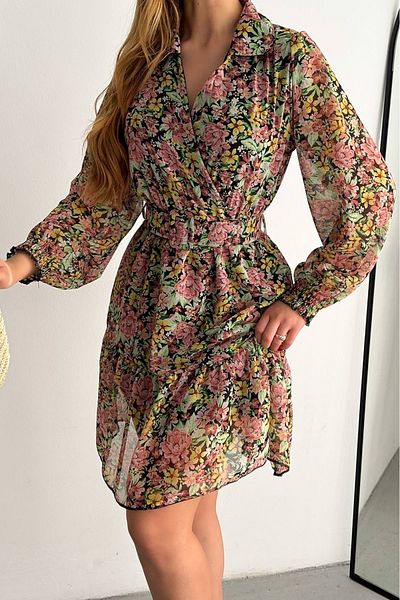 Neşeli Butik rochie mini din șifon cu curea de damă cu imprimeu floral NBKKLF2001