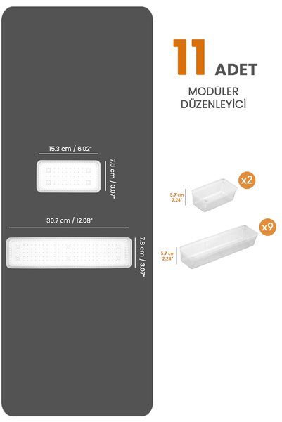 Meleni Home 11'li Modüler Set Kaşıklık Çekmece Içi Düzenleyici Çatal Kaşık Bıçak Düzenleme Organizeri Şeffaf