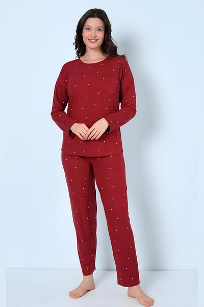 MEBA Set pijama Milan cu mânecă lungă, roșu, buline, din bumbac pieptănat -19