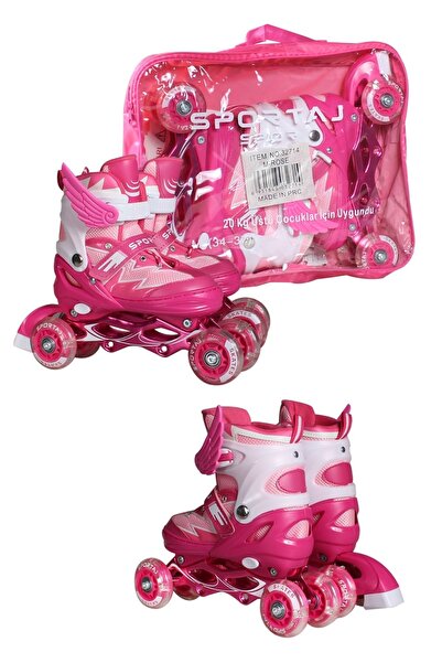 Toyaş Adjustable Children's Roller Skates with Four Wheels and Illuminated Wings, with Carrying Bag