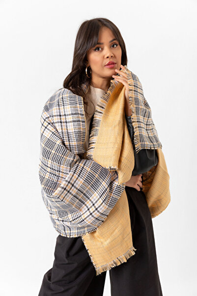 nehir eşarp Çift Taraflı Ekoseli Yün Dokulu Atkı Şal