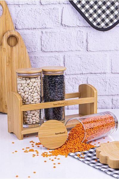Bambum Paste - 4 Piece Vacuum Spice Bowl Set with Stand and Lid