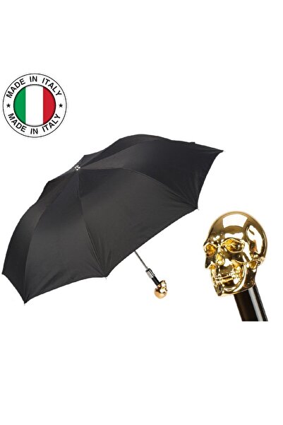 PASOTTI GOLD RENK KURU KAFA FİGÜRLÜ SİYAH ŞEMSİYE 95 CM