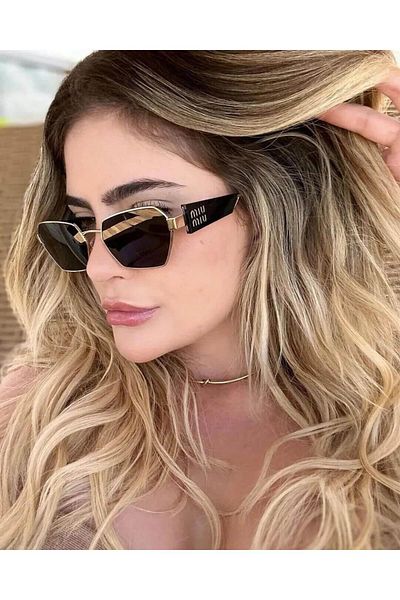 Miu Miu Mıu Mio 53ws Zvn05s 58 Women's Gold Cornered Frame Sunglasses