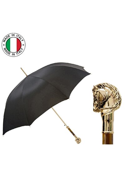 PASOTTI Golden At Figürlü Haki Çizgili Lüks Şemsiye H: 95 Cm - Ø 110 Cm