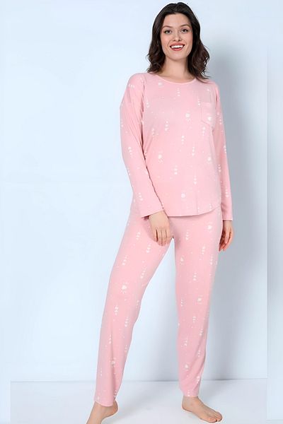 MEBA Milan Long Sleeve Powder Heart Combed Cotton Pajama Set -16