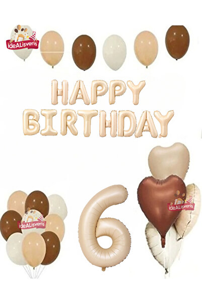 Bkmc Srećan rođendan, 6 godina, bež balon od folije, set za rođendansku prosl...
