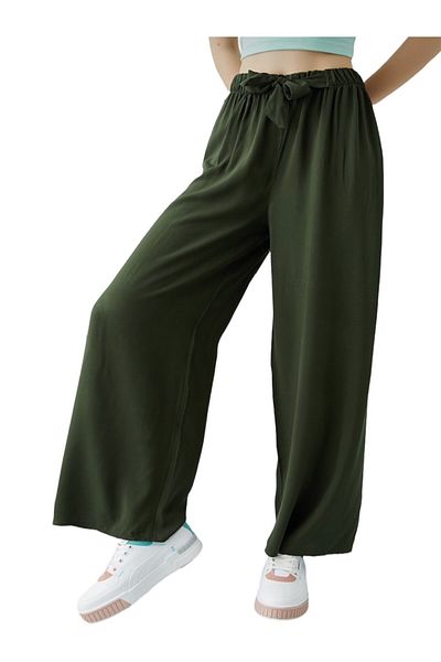 MAMAYAGA Women's Elastic Waist Comfortable Khaki Loose Trousers