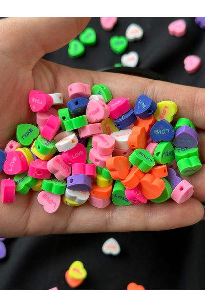Bijumix Aksesuar 25 τμχ 10 mm Love Mixed Heart Figured Fimo Beads Χάντρες για κατασκευή κοσμημάτων και αξεσουάρ