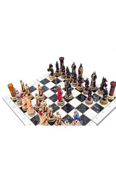 GGS GrandGiftStore Ottoman And Crusader Chess Set Wooden Folding Chessboard Hand Painted Chess Pieces