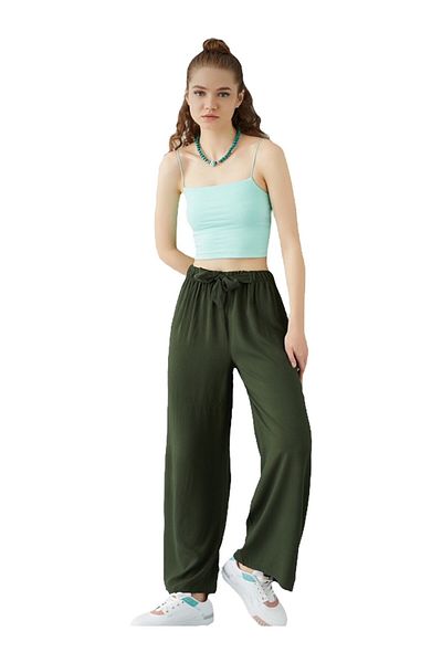 MAMAYAGA Women's Elastic Waist Comfortable Khaki Loose Trousers