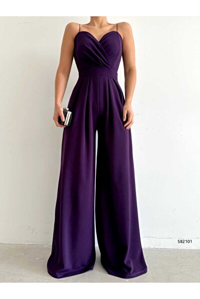 rengamoda Importált krepp szövet pántos széles szárú jumpsuit ruha