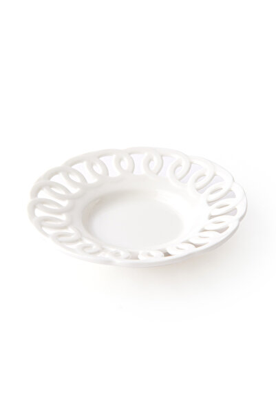 Paçi Dantel Motifli Çay Tabağı - Beyaz - 11 cm