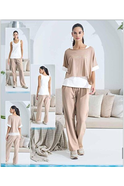 GİZZEY 20932  BASKILI 3LÜ PANTOLON TAKIM