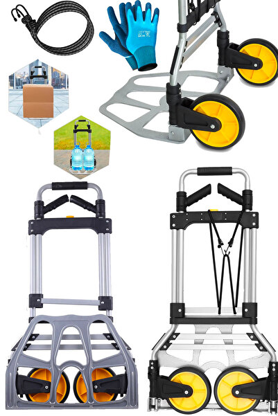 stilmax Germany 120Kg Kapasiteli Katlanır Koli Yük Paket Taşıma El Arabası 360° Dönen Sap + Teleskopik Kol
