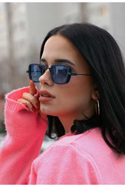 Angel Eyes نظارة شمسية نسائية بتصميم مستطيل، إطار معدني أزرق متين للغاية، زجاج أزرق