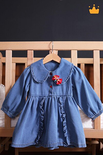 Babyhola Şık Bayramlık Kız Bebek Çocuk Kot Elbise 2282