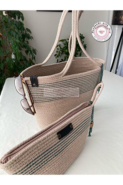 DOUBLE KNOT DESİGN 2li Takım Plaj Çantası , El Çantası Clutch, Totebag, Kadın...