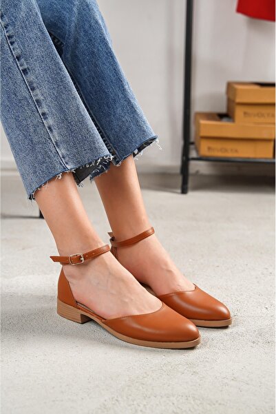 DİVOLYA Tena Tan Ankle Strap Daily Use Ballerinas