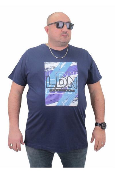 Starbattal Tricou pentru bărbați de mărime mare cu decolteu rotund LDN 23183 Marine