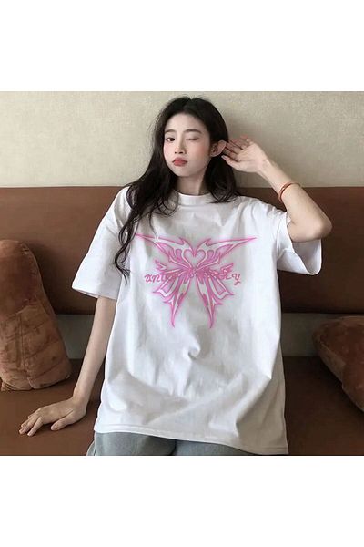 Gofeel Y2k Antkut Butterfly Detail Unisex Oversize Pattern T-Shirt