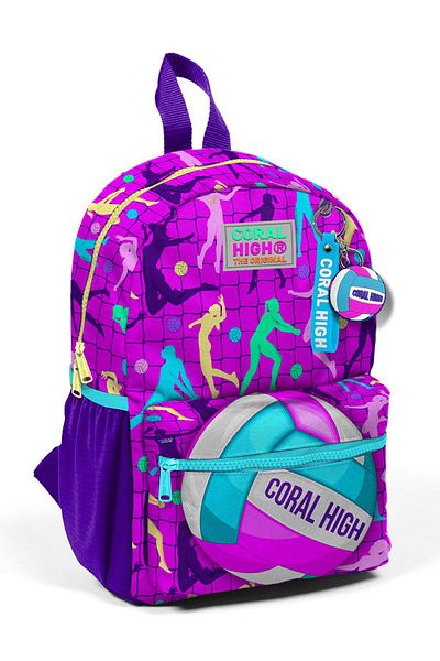 Coral High Rucsac cu cuib mic cu model de volei roz violet - două compartimente 23561