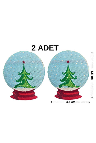 Megas Etiket Ütü ile Yapışan Yılbaşı Kar Küresi Dokuma Arma/Yama