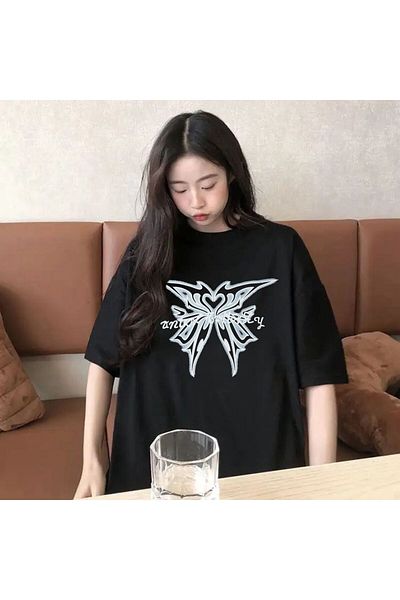 Gofeel Y2k Antkut Butterfly Detail Unisex Oversize Pattern T-Shirt