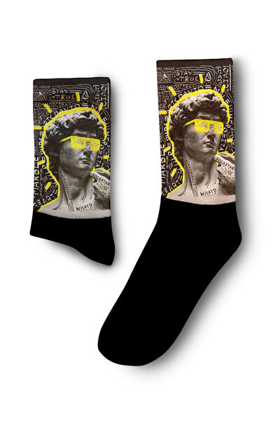 Genel Markalar Davut Heykeli - David Pop Art Yazılı Michelangelo Çorap - Unisex