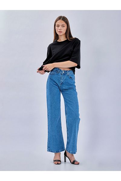 HACKER DENIM بنطلون جينز نسائي فضفاض باللون الأزرق الداكن