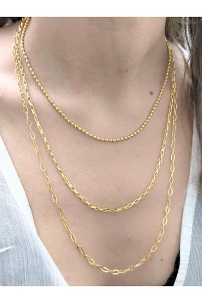 TÜKKAN ACCESSORİES GOLD CHAIN TRIPLE MULTI COMBIN PENDANT-SLEEVE148