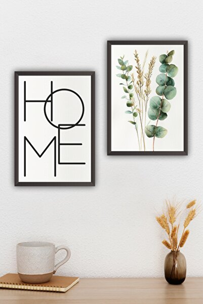 beedene Home Okaliptus 2'li Set Siyah Çerçeveli Modern Minimalist Duvar Dekor...