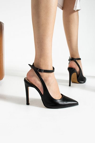 La Limar Pantofi negri cu toc stiletto cu curea la gleznă de 10,5 cm înălțime 2191
