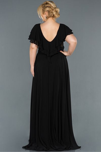 Abiyefon Black Slit Plus Size Evening Dress Abu032