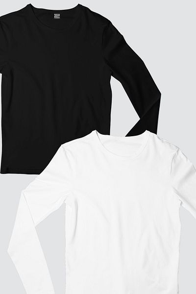 ROCKANDROLL Tricou negru, alb, simplu, cu mânecă lungă, Eco Pack de 2