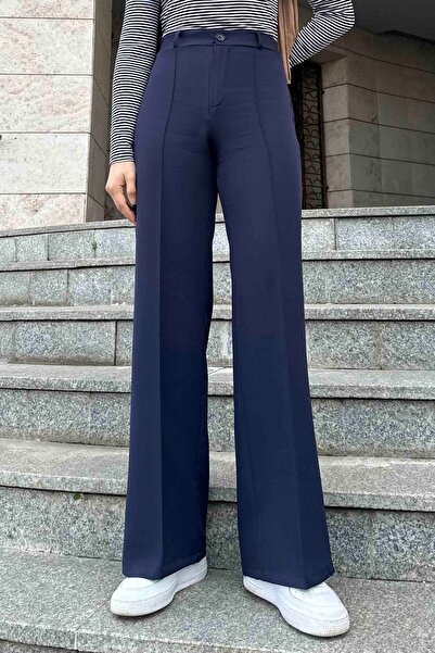 lamelif Çımalı Bol Paça Pantolon Lacivert