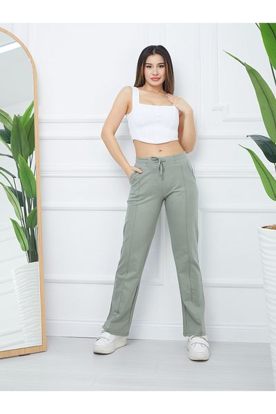 Banadamoda Women's Finished Fabric Front Stitched Wide Leg Trousers
