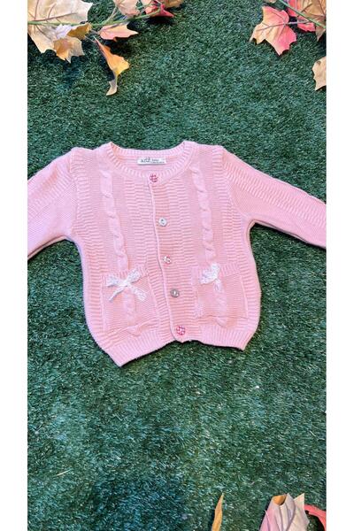 Aziz Bebe Knitwear Buttoned Cardigan Bow Model