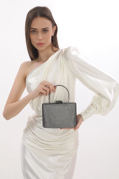 womenacs Γυναικείο βραδινό φόρεμα Clutch Τσάντα Clutch σε χρώμα Platinum Glitter