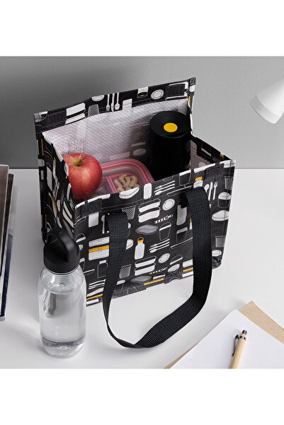 IKEA Patterned Lunch Bag Height: 27 Cm Lunch Box with Ikea Handle Dark Gray Bag