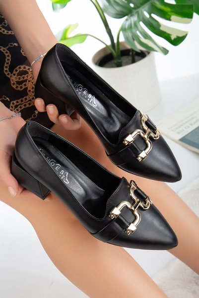 Elisay Moda YÜRÜMEK BIZIMLE GÜZEL Metal Buckle Daily 3 Cm Heeled Classic Shoes