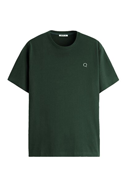 Oversize Tişört Basic Bisiklet Yaka Kadın T-shirt | 100% Pamuklu | Beyaz Nakişli Q Logo