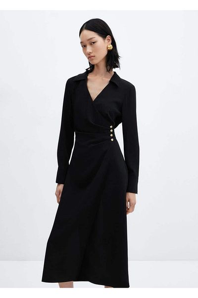 MANGO Woman Rochie cu croiala infasurata si nasture