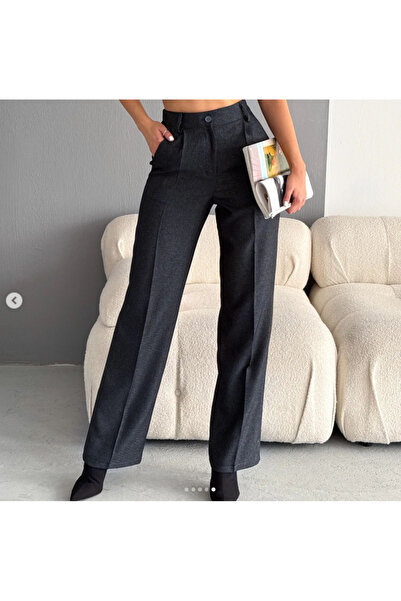 Leo Ferre Women's Wool Textured High Waist Pleated Palazzo Trousers