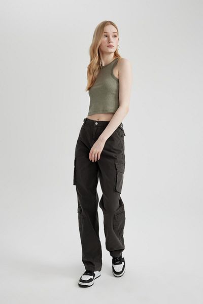 DeFacto Straight Fit Gabardine Cargo Pants with Pockets, B7611Ax24Sp