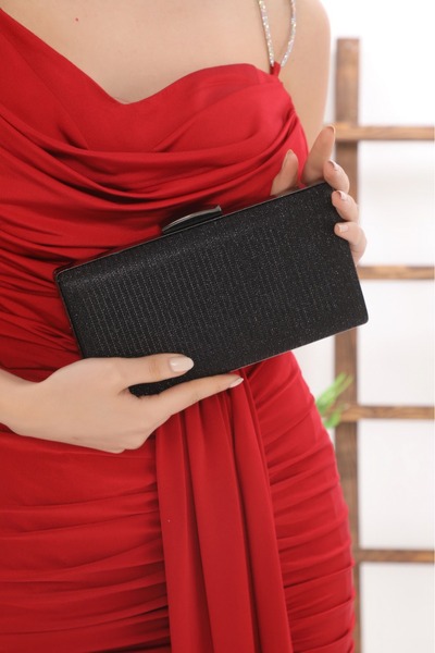 womenacs Culoare Neagră Material Piept Rochie De Seară Portofoliu Pochetă Gea...