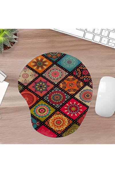 UcuruStore Πολύχρωμα Μοτίβα Οβάλ Επιφάνεια Ποντικιού με Στήριγμα Καρπού
