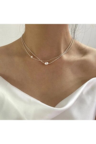 Hazeran accessories Gerçek İncili 2'li Çelik Kolye